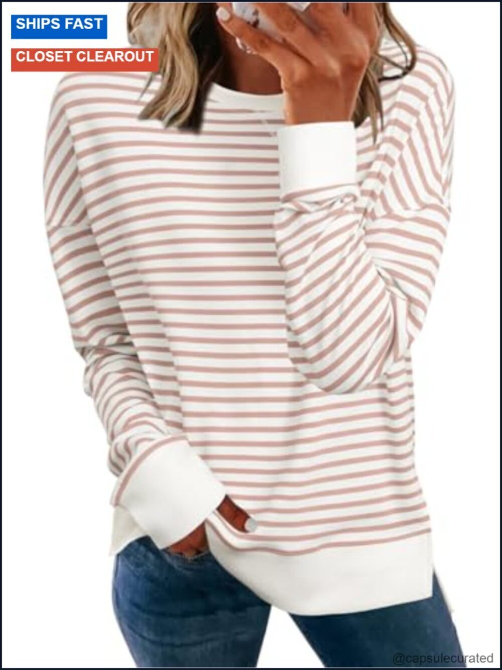 Womens Oversized Striped Sweatshirt Casual Long Sleeve Crewneck Loose Pullover